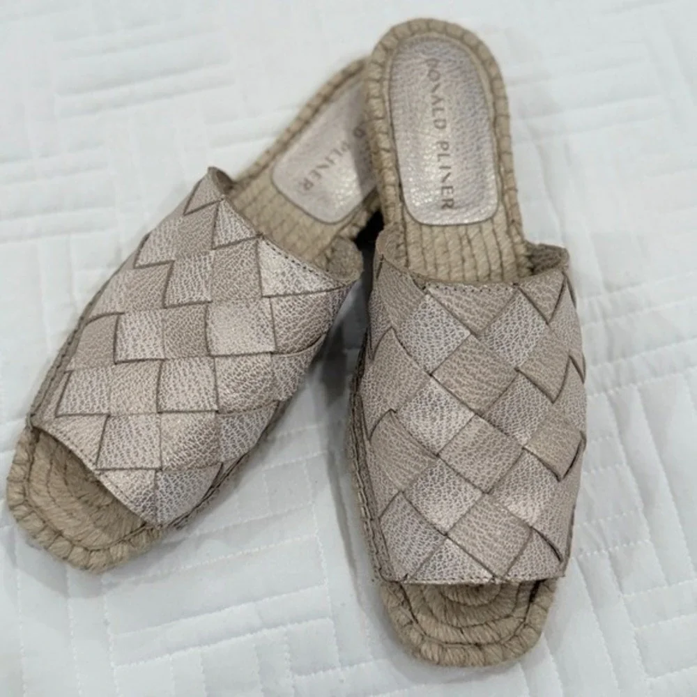 Donald Pliner‎ Metallic Woven Leather Espadrille Slide Sandals Gold Women 7.5